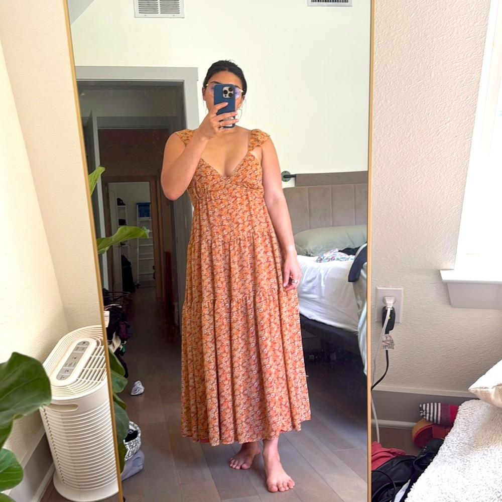 Madewell Georgette Ruffle-Sleeve Tiered Midi Dress In Daisy Meadow Size 8
